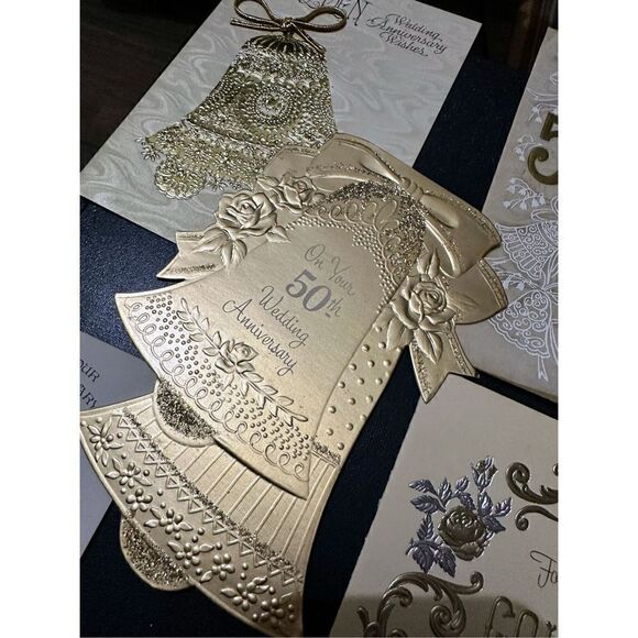 Vintage 1960s Greeting Card 50th Gold Wedding Anniversary Lot 5 Hallmark Gibson - Picture 4 of 11
